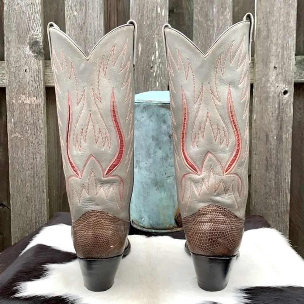 RALPH LAUREN Rare Vintage Lizard Exotic Leather Cowboy Cowgirl Western Boots 7 C - Picture 11 of 15